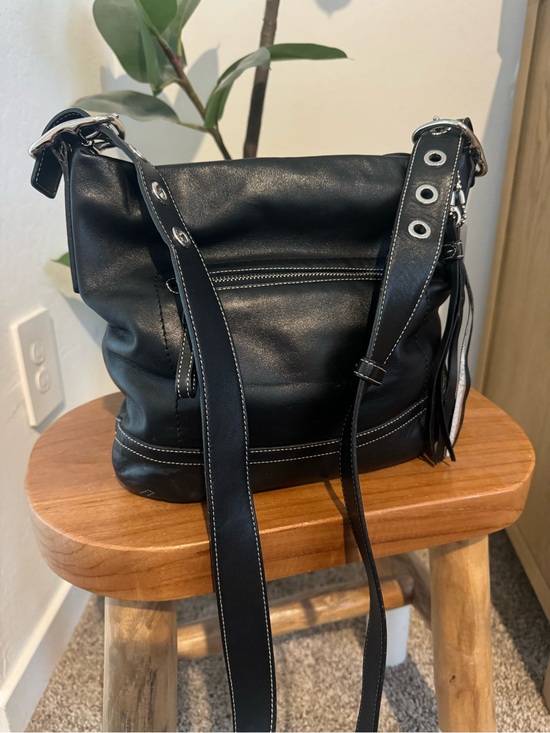 Coach Handbags - Coach Black Leather Crossbody with Grommet Strap and Tassel